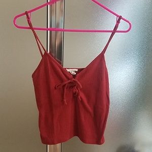 Rust Orange Lace-up Ribbed Tank